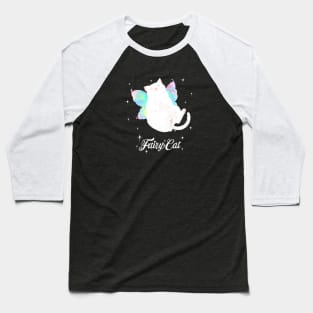 Happy Fairy White Cat (with white text) Baseball T-Shirt